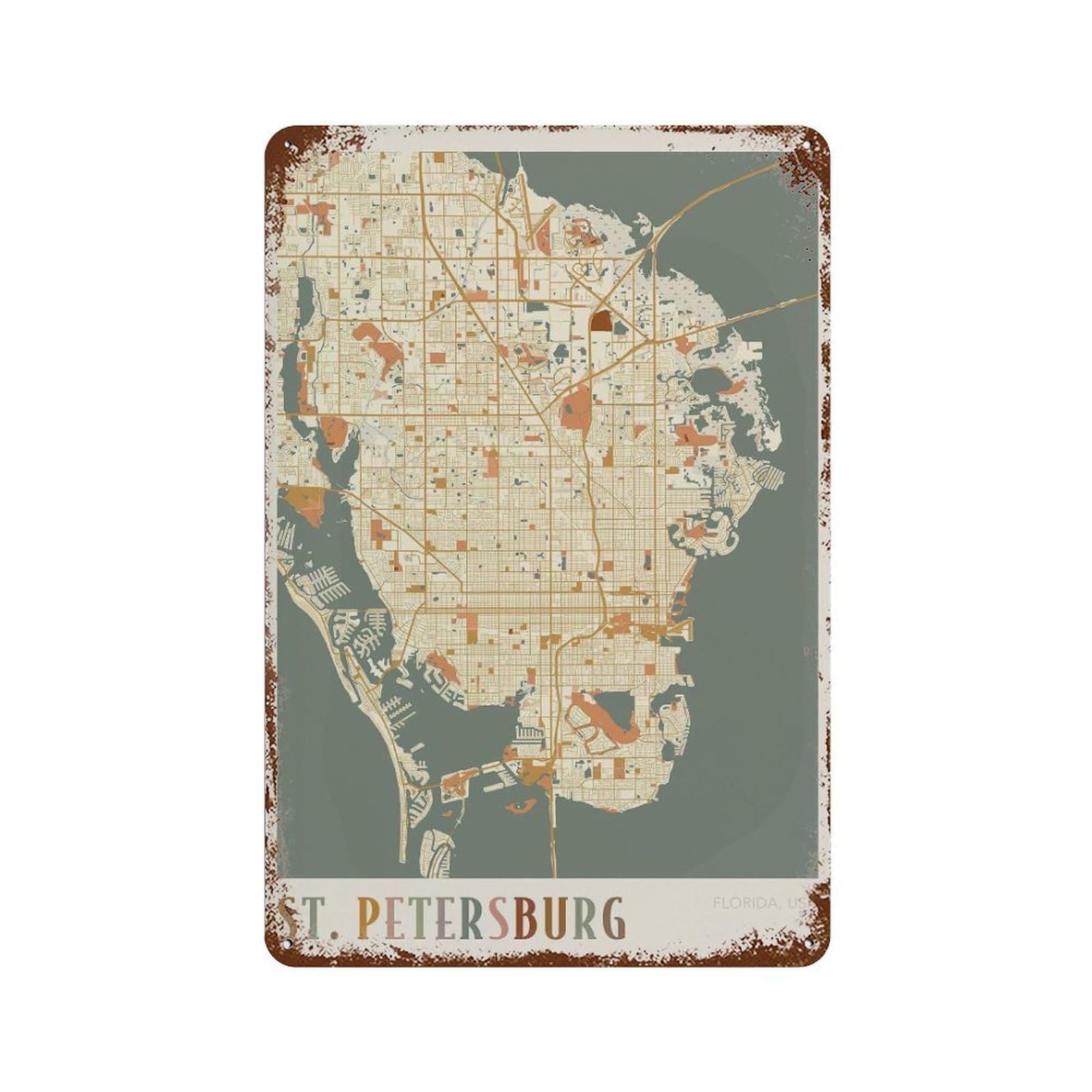 xiaoxiaoshen St Petersburg Map Florida Travel Gift Boho Wall Decor Art Metal Tin Poster Modern Home Decor Art Home Bar Shop Decorations Vintage Sign 30x20cm