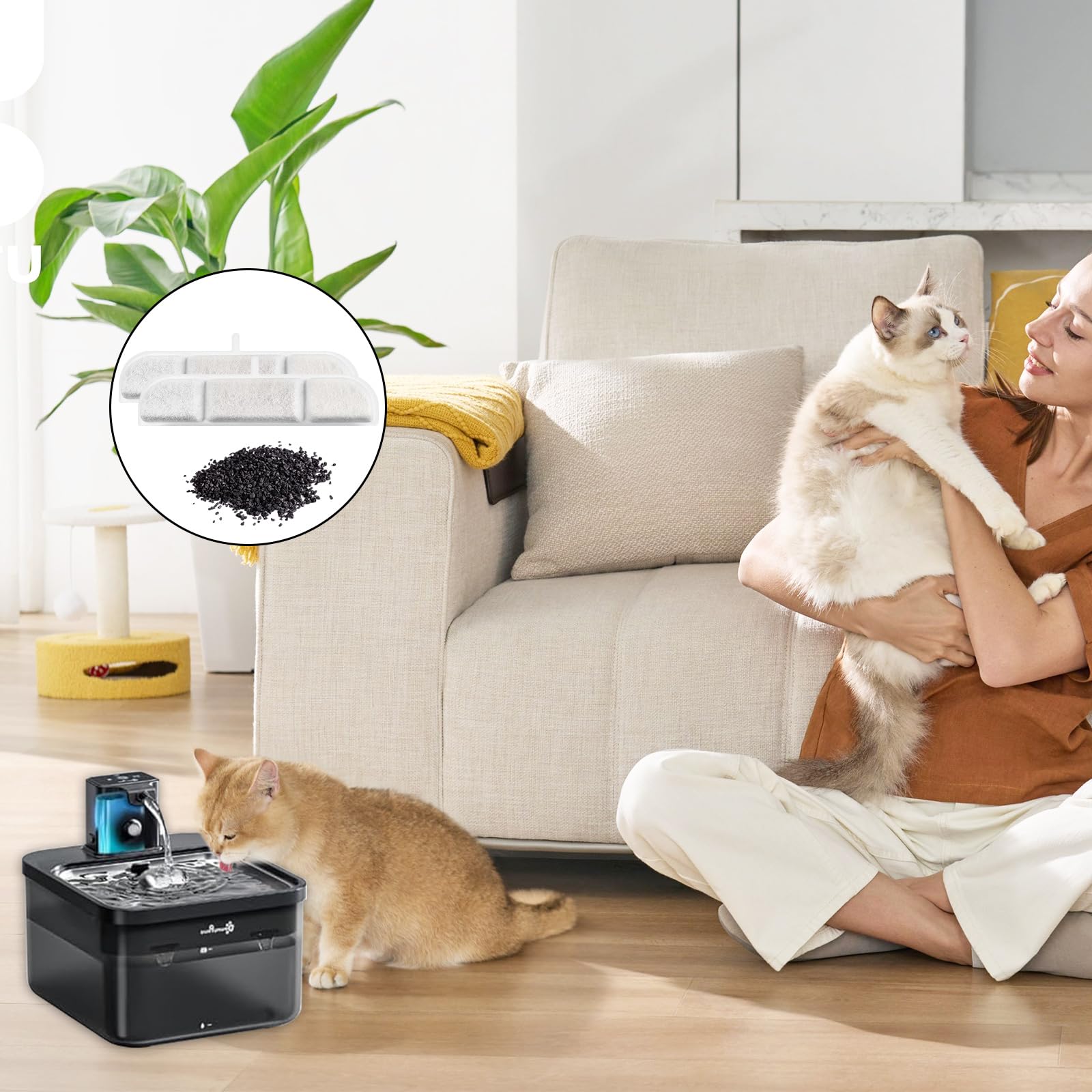 18 Stück Katzenbrunnen Filter, Trinkbrunnen Filter für DownyPaws, Katzenbrunnen Kabellos Bewegungsmelder, Dreifaches Haustierfilter System Filter für 2.5L Trinkbrunnen(18+18)