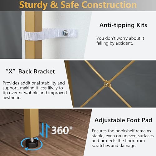 Miniatura 7 de Loomie Estantería triple ancha para libros, 70.87 pulgadas de ancho, estantería grande y alta Etagere moderna de 13 estantes abiertos, estantería