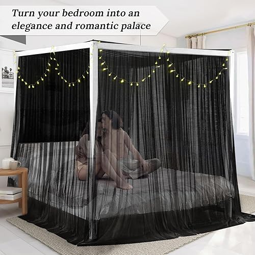Vista 21 de South to East Toldo de cama de princesa para niñas con estrellas brillantes, toldo rosa para habitación de niñas, cortinas de techo para camas Rosa