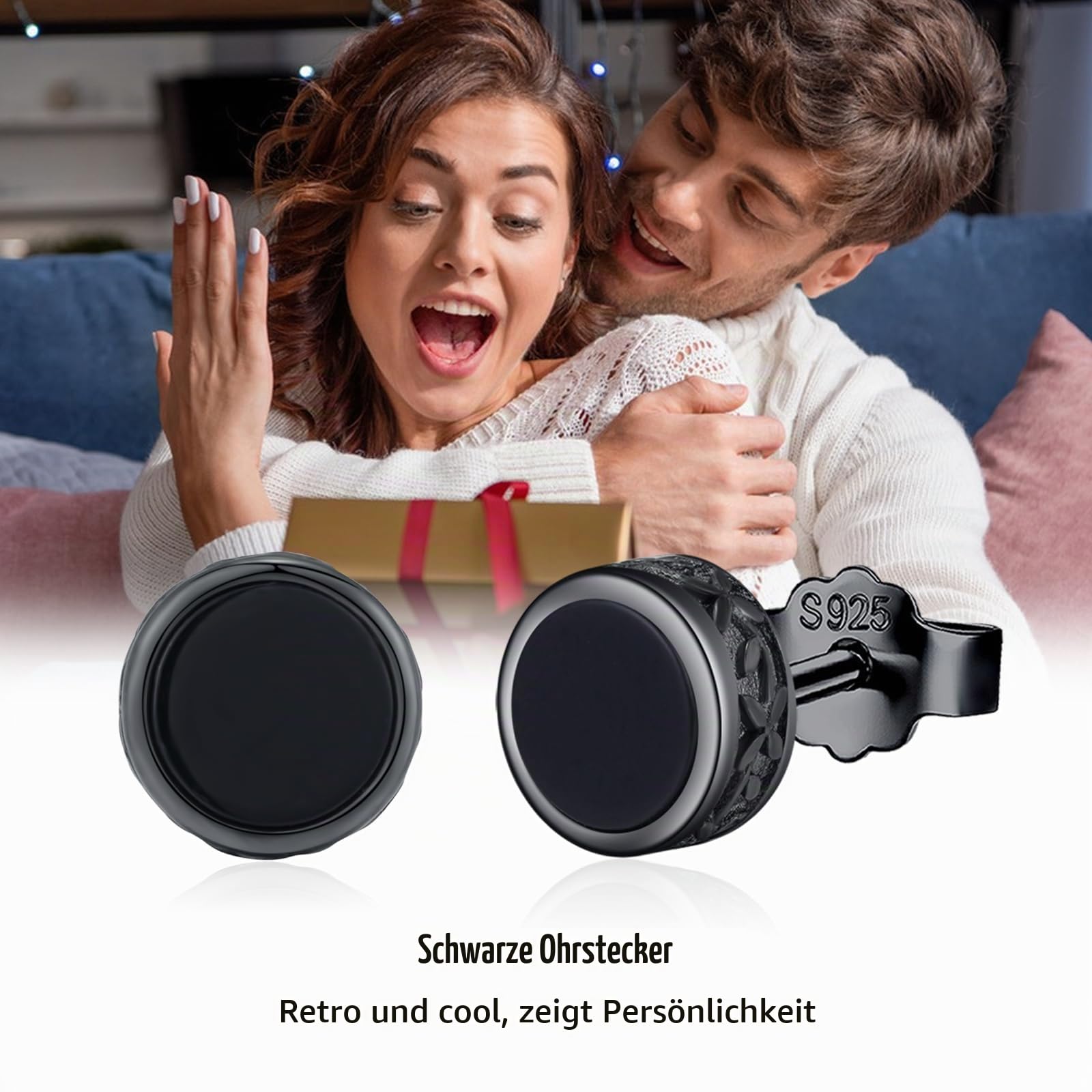 Schwarze Ohrringe 925er Sterlingsilber für Herren Frauen Damen Schwarze Onyx Ohrringe Schwarze Ohrstecker Schwarzer Schmuck Geschenke