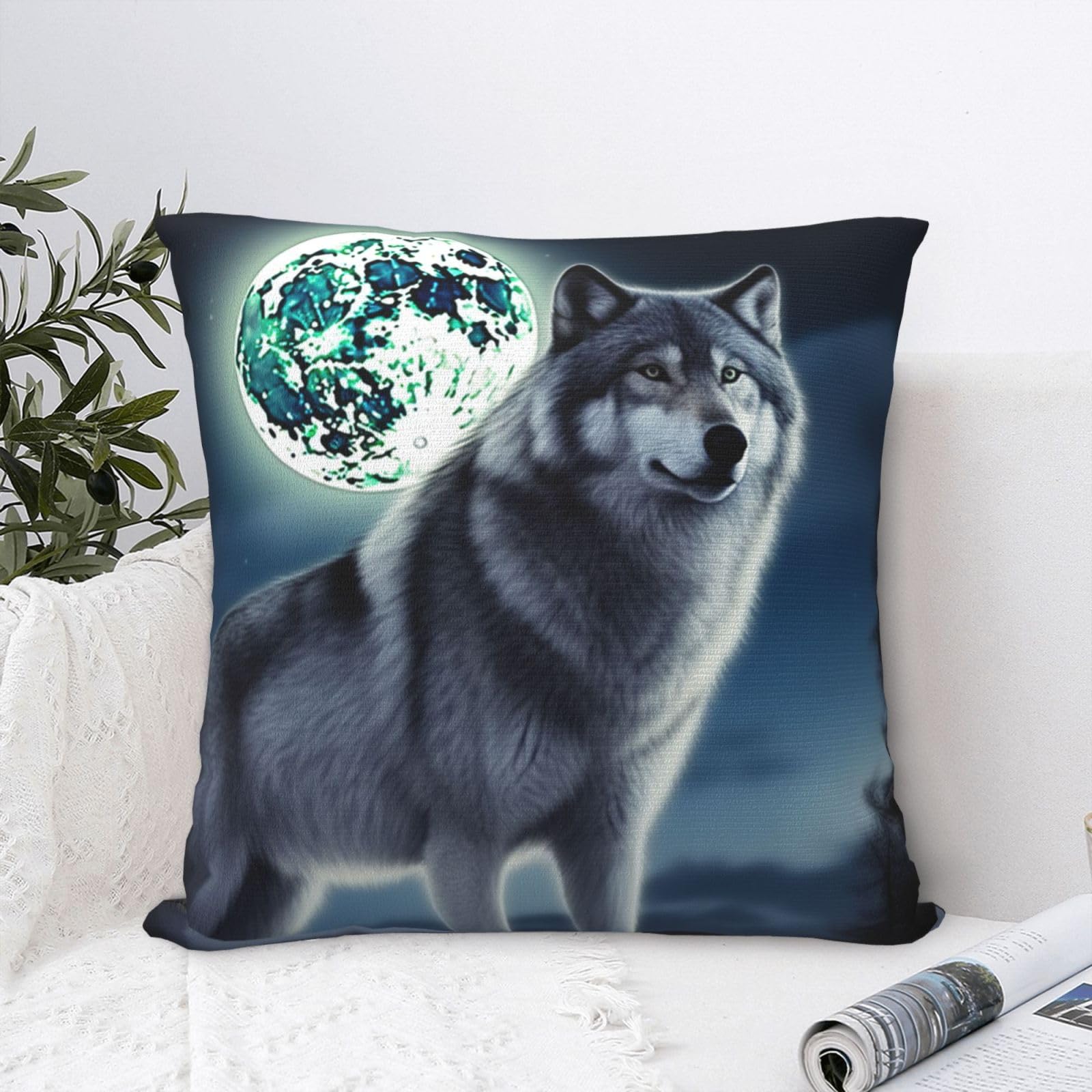 FodPand Luxury Velvet Throw Pillow Covers 24"x24" Super Soft Decorative Pillow Cases - Wolf Under Moon Pillowcases Modern Lumbar Cushion Cases for Couch Sofa Bed Pillow Shams