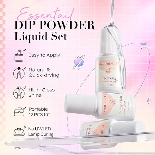 Miniatura 14 de AZUREBEAUTY Kit de iniciación de polvo de uñas de inmersión, gris arce, verde salvia, verde oscuro, juego de 8 colores con palitos de uñas, base