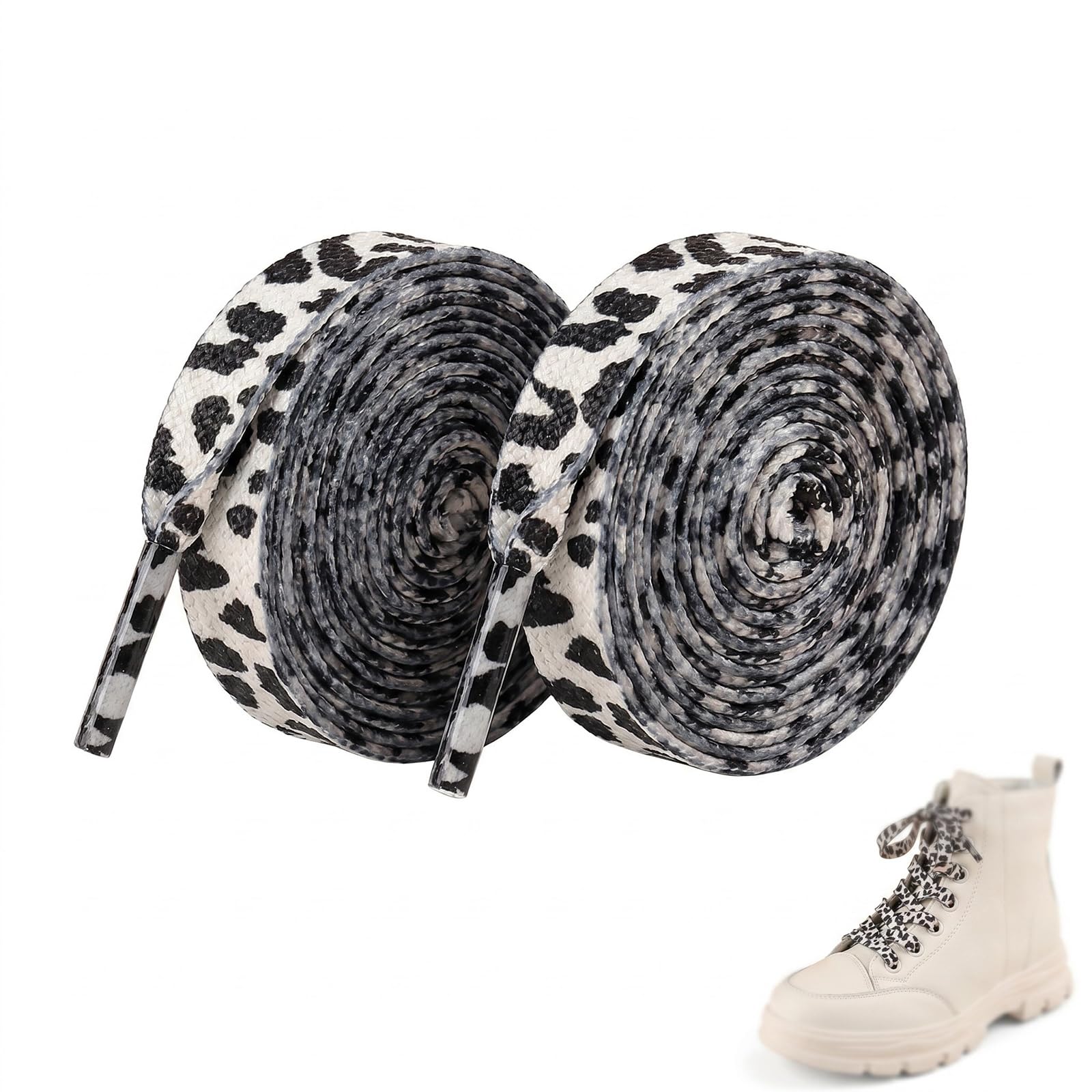 DYIOTF 2 Pares de Cordones de Zapatillas con Estampado de Leopardo, Cordones Planos de Colores para Sneakers y Zapatos de Deporte, Accesorios de Moda Animal Print Blanco y Negro para Mujer y Hombre