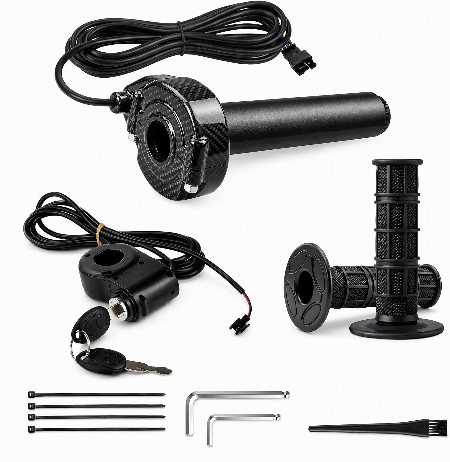 Full Twist Throttle with Ignition Switch for Ridstar Q20 - Electric Dirt Bike Throttle Grip & Cable Kit(Carbon Fiber)