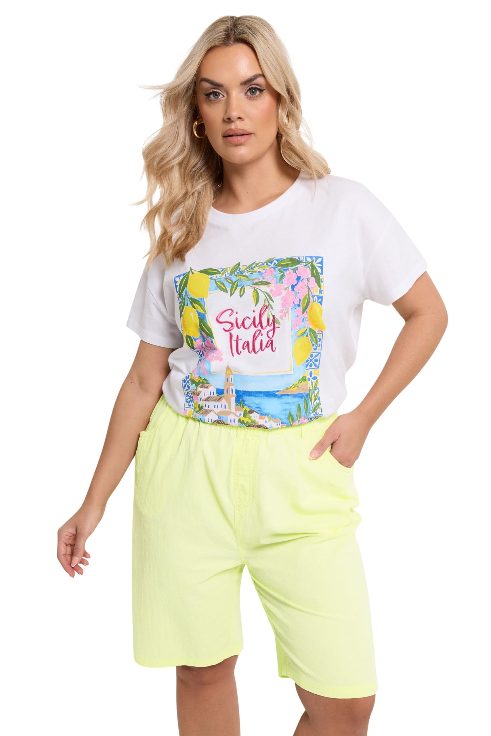 Yours Women's Yellow Cool Cotton Shorts In Size 22-24