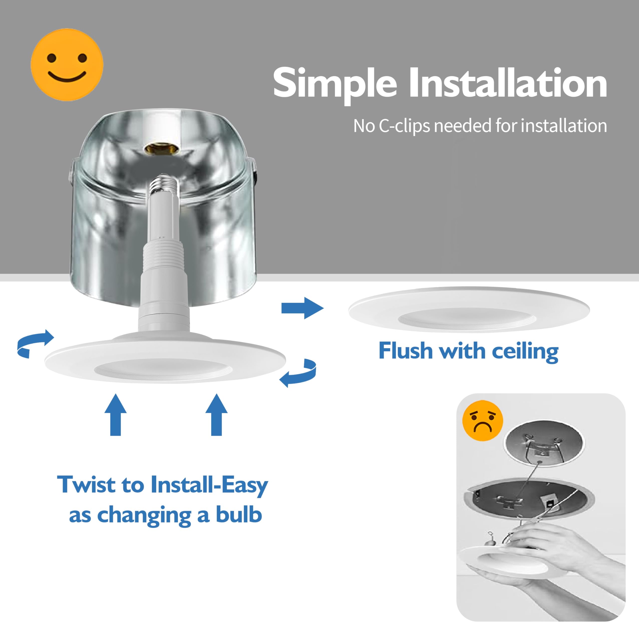 Jolux 4er Set 5/6 Zoll LED Einbaustrahler 8,5W = 40W 2700K Warmweiß 650 Lumen Dimmbar Feuchteklassifizierung Einfache Installation Einbauleuchte Dimmbar