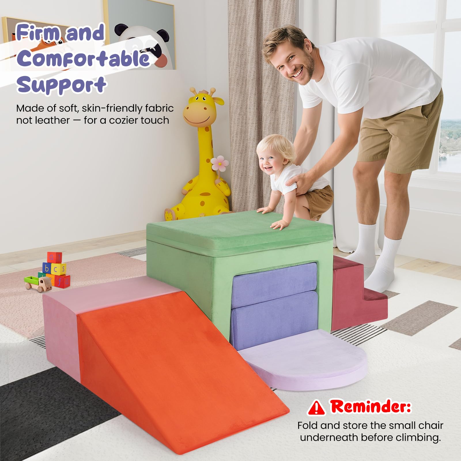 7-teilige Sicherheits-Upgrades für Baby-Kletterblöcke, Schaumstoff-Kletterblöcke für Kleinkinder von 1–3 Jahren, Baby-Puzzle und Übung, großes Baustein-Set(7p – Enthält einen kleinen Klappsitz)