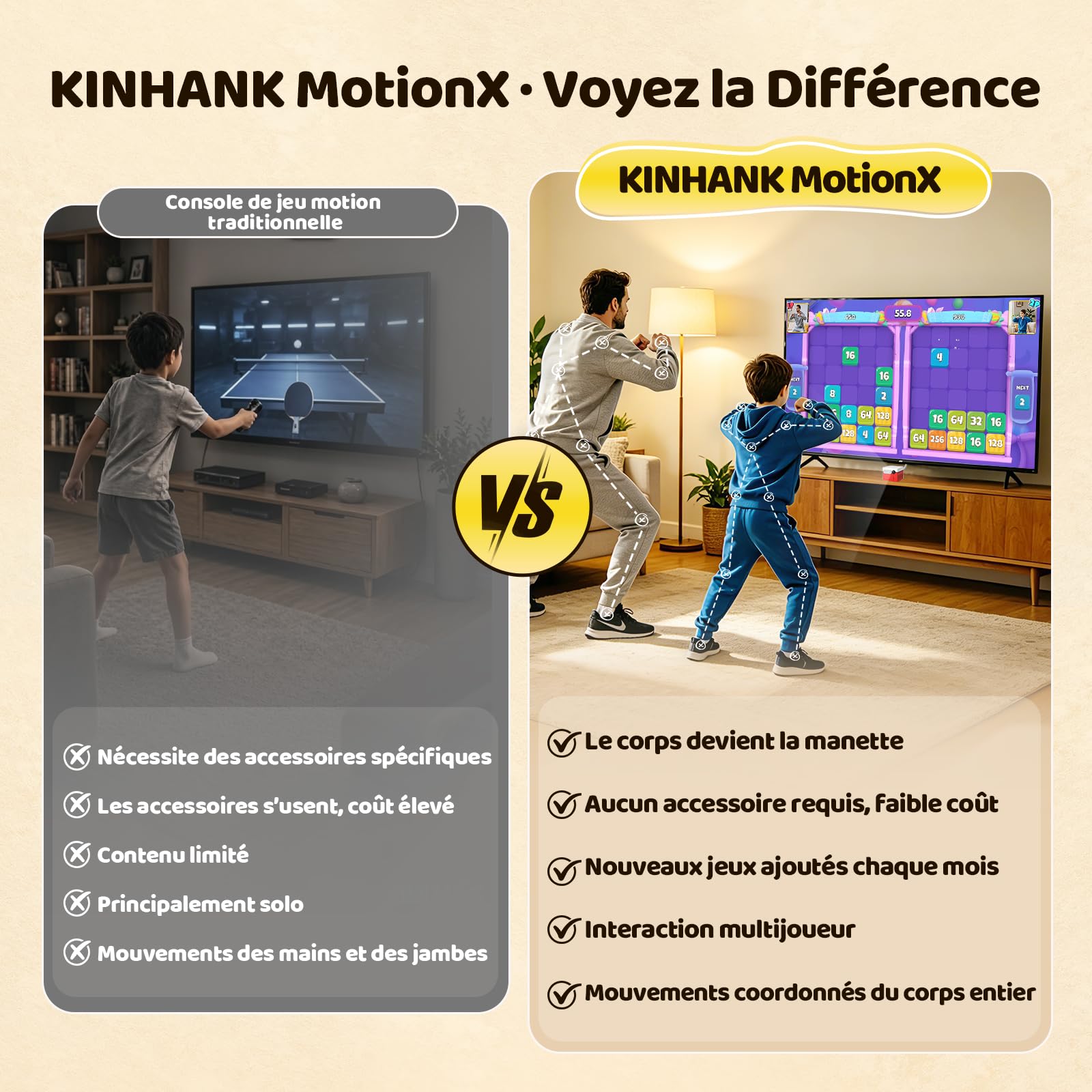 Kinhank MotionX Console de Jeux pour Enfants et Familles, Système de Jeux Vidéo Interactif Parents-Enfants à Détection de Mouvement IA, Plus de 40 Jeux Gratuits, Mises à Jour Mensuelles, Plug & Play