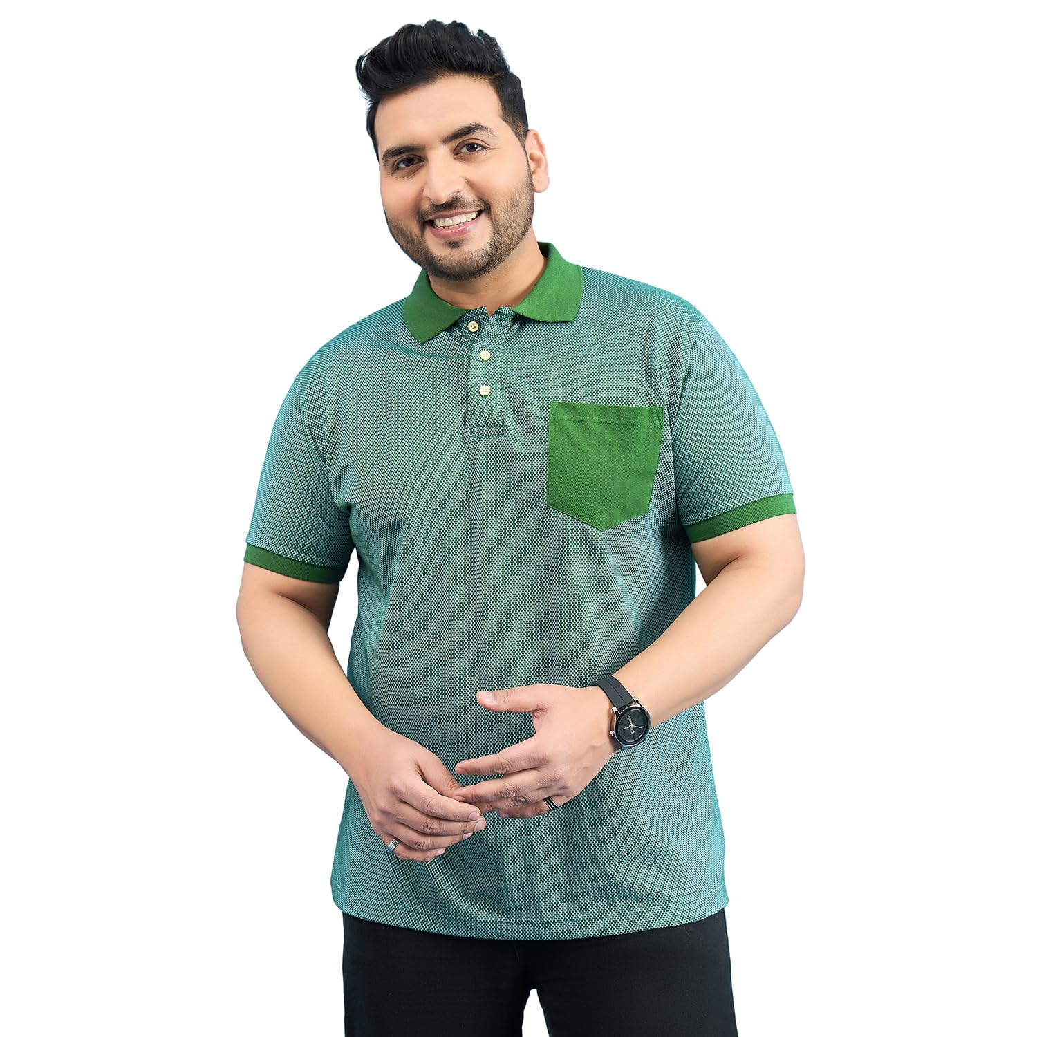 Bigbanana Męskie Plus Size Solid Bottle Green Polo T-shirty