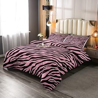 Zebra Printed Comforter for Boys Kids Girls Animals Skin Comforter Set Full Size Home Decor Soft Pink Black Stripes Bedding Set Tiger Skin All Season Bedroom Down Duvet,1 Comforter with 2 Pillowcase