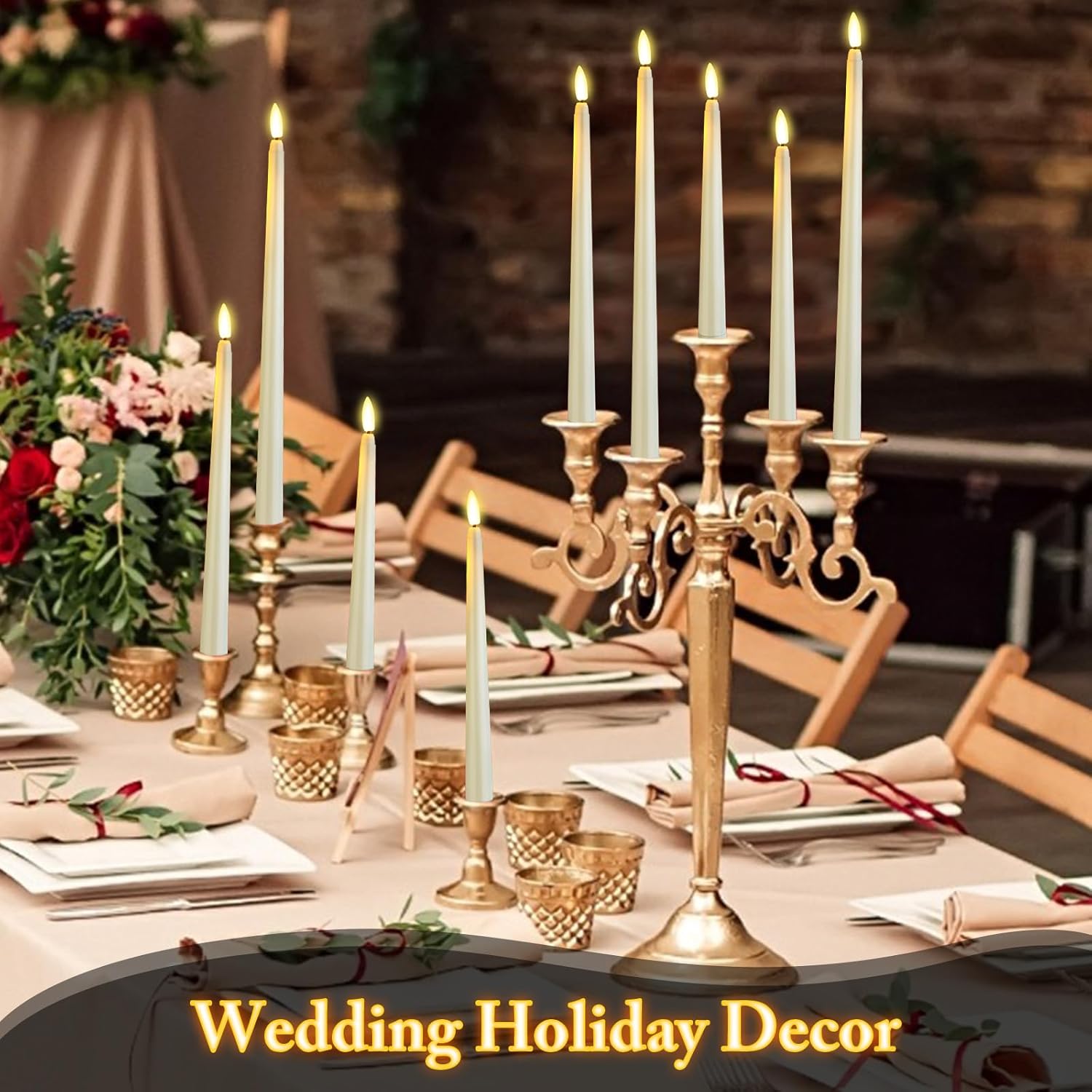 24 Pcs Flameless LED Taper Candles Battery Operated Candles 8.58'', 9.69'', 10.98'', 12.91'', 12.8'' Flameless Candlesticks Flickering for Halloween Christmas Church Wedding(Ivory) - Image 6