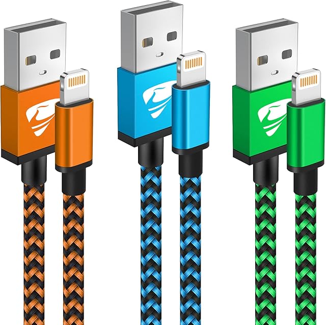 iPhone Charger Cable 2m 3Pack iPhone Charging Cable Long iPhone Lightning Cable Colored Braided USB iPhone Fast Charger Lead Compatible 11 12 13 14 Pro Max Mini XR XS X 10 8 7 Plus 6s 6 5 5s SE, iPad
