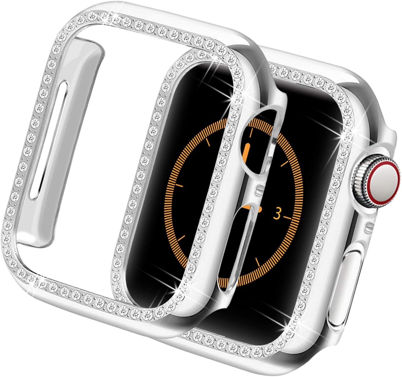 Compatible with Apple Watch Case 40mm SE3 SE2 SE Series 6/5/4 Bling Crystal Diamonds Rhinestone Bumper Cover for Women, Hard PC Protective Frame for iWatch 40mm Silver