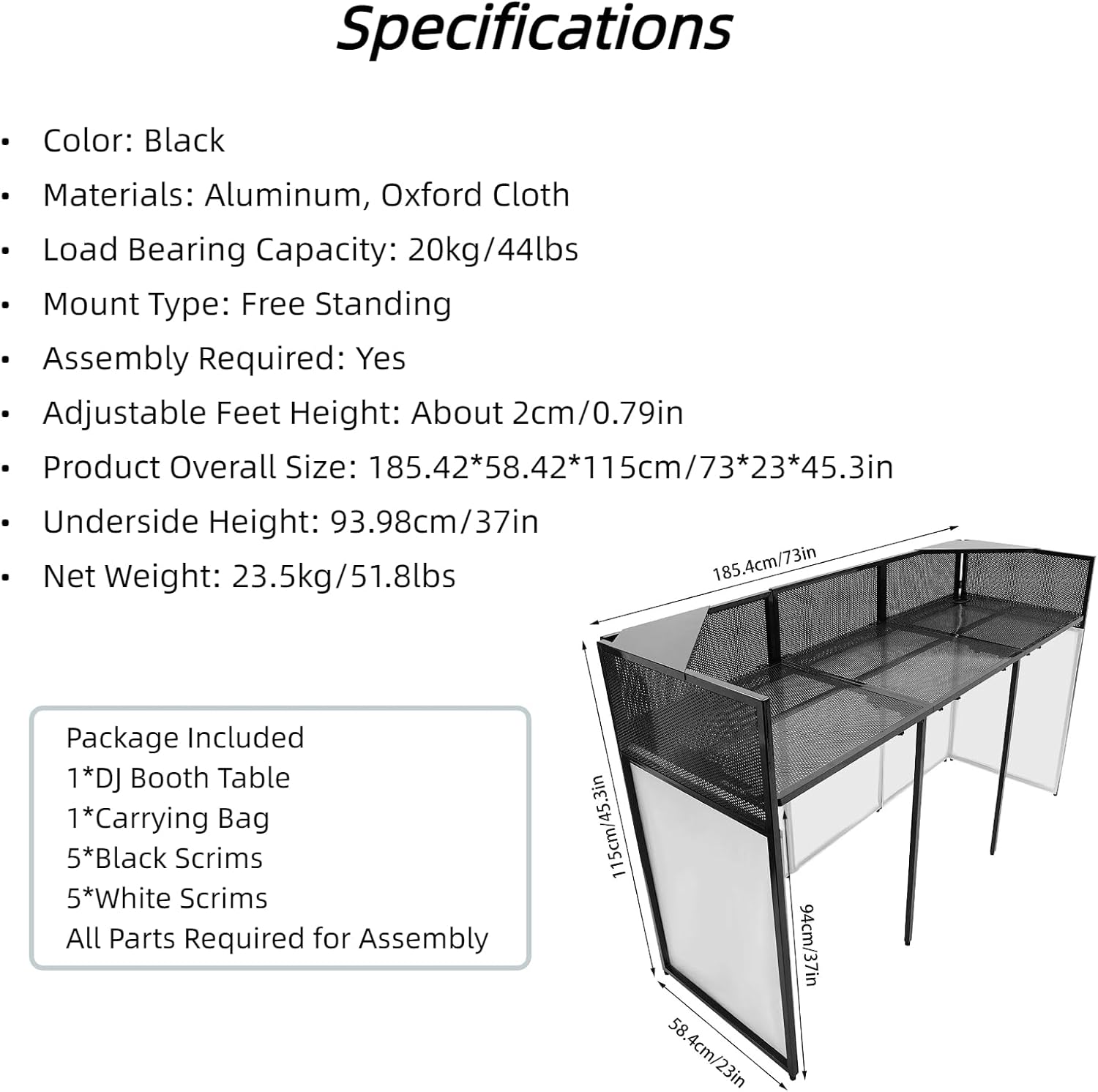 Portable DJ Facade Booth Foldable DJ Controller Stand Studio Booth DJ Table DJ Stand with Carrying Bag Aluminum Frame Booth DJ Display Rack for Bars Music Festivals Studios KTVs