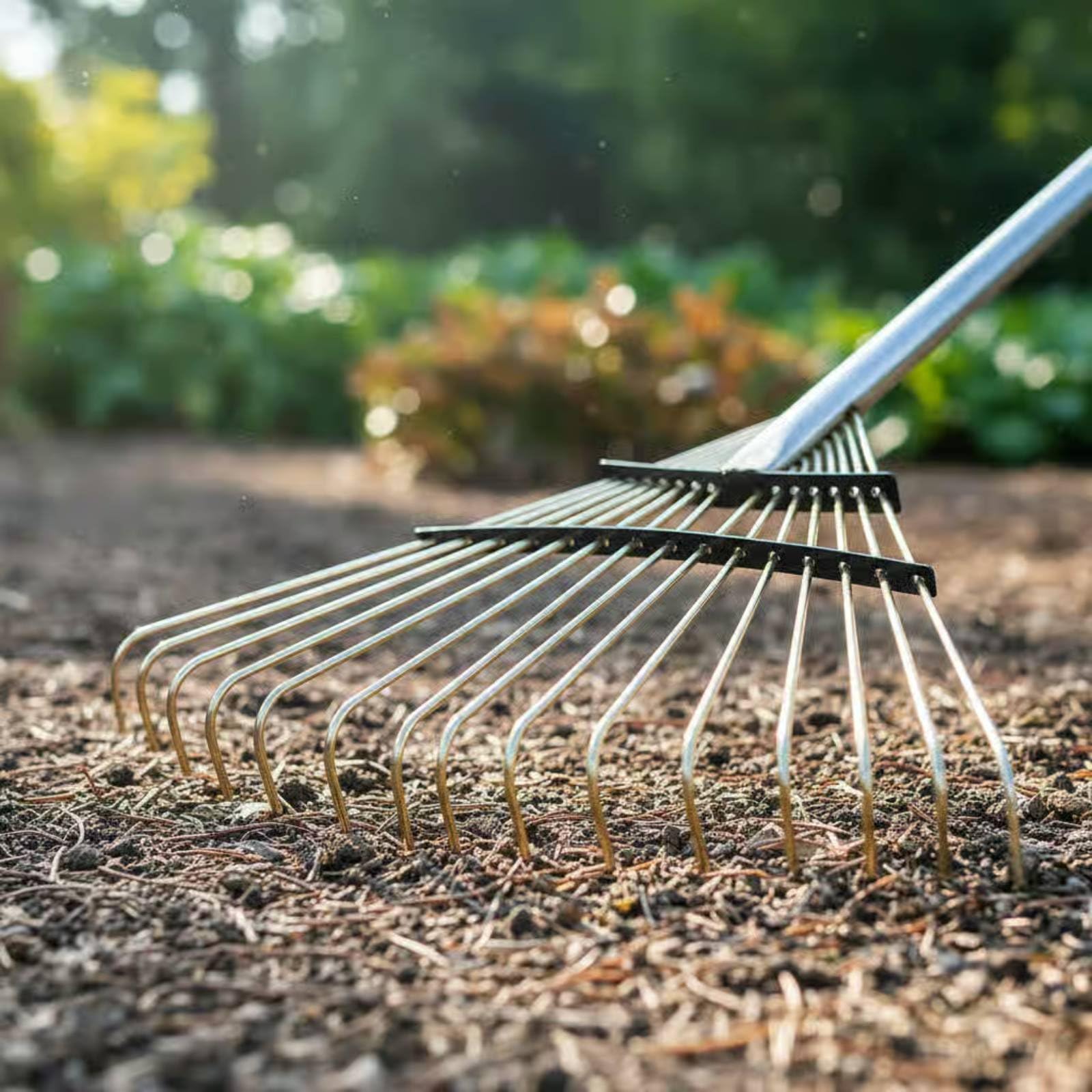 Rastrillo para Césped Rastrillo Rastrillo de Jardín Rastrillo de Hojas de Metal con Dientes Resistentes y Cabezal , Rastrillo De Jardín con 16 Dientes De Alambre Amarillo Y Mango Seccionado