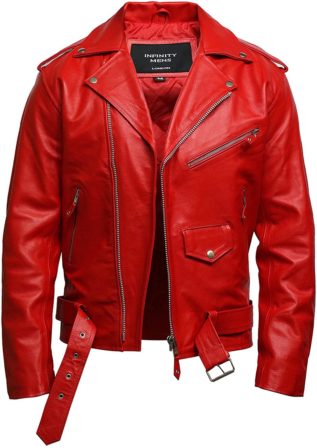 Brandslock Men's Red Genuine Leather Biker Jacket Cowhide Brando… (5Xl, )