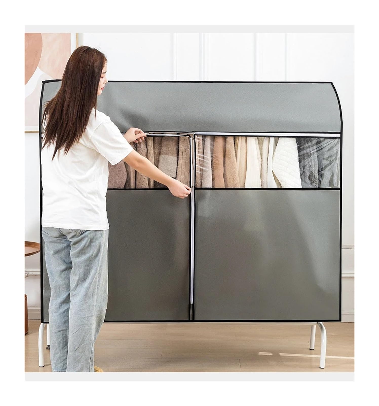 Clothes Rail Cover Non-woven Fabric Garment Rack Cover Dustproof Clothes Bags Zipper/Clothing Protector Wardrobe Closet(Grey,XL(80x50x120CM))