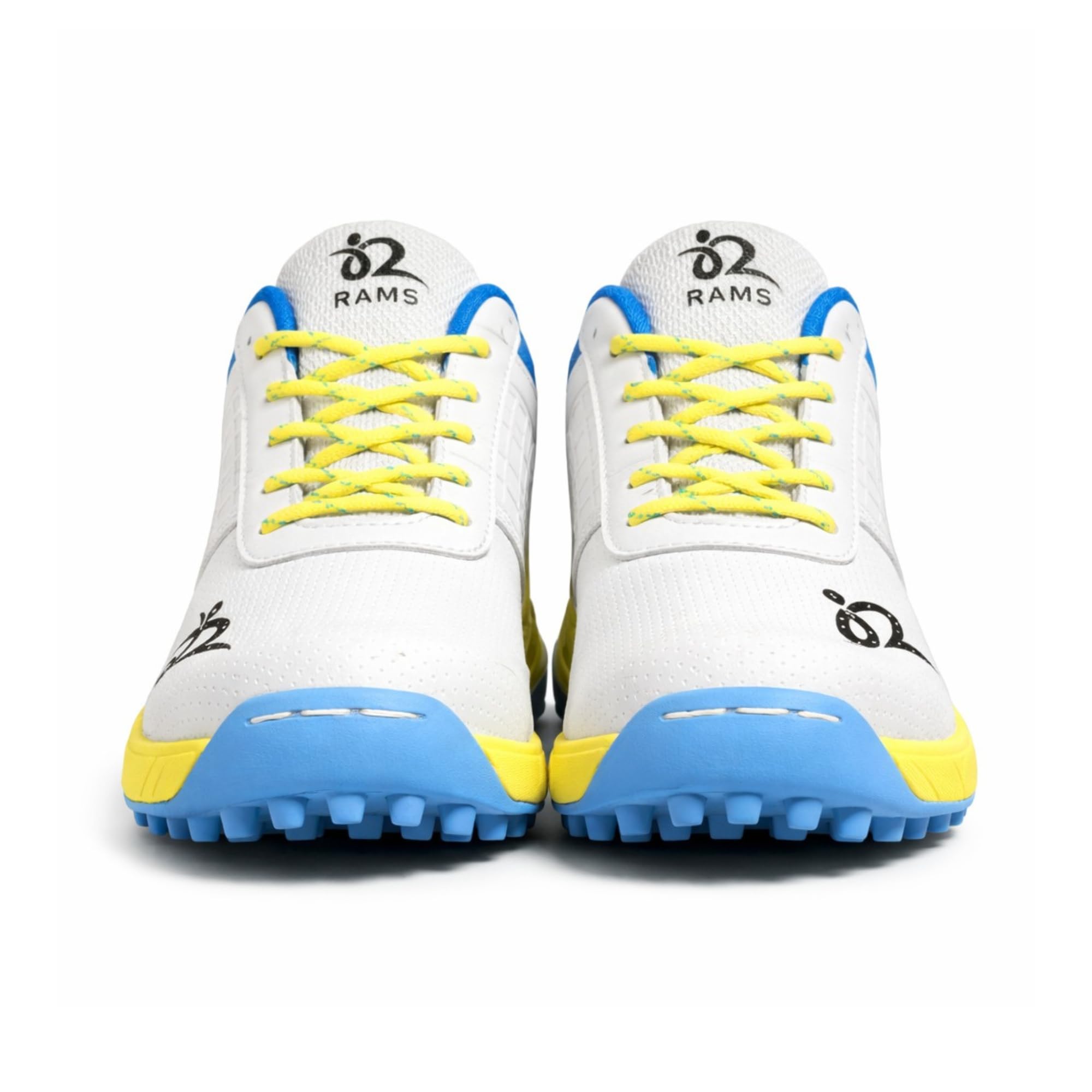 RAMS Force C1 Cricket Shoes for Men | Professional Rubber Stud Cricket Shoes | Lightweight & Anti-Slip Sports Footwear | Breathable Training & Match Shoes | White Blue Yellow-image-8