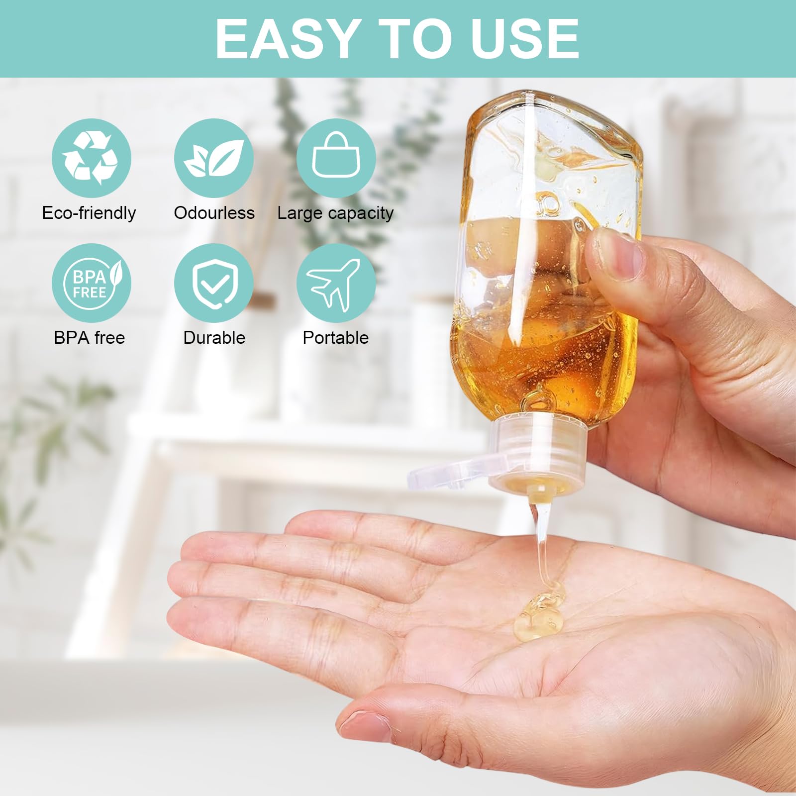 Marjoramy Travel Bottles for Toiletries 3.4oz/100ml,Leak Proof Squeeze Bottles with Flip Cap,Clear Plastic Empty Containers,Refillable Liquid Containers with Label for Lotion Shampoo Conditioner (4) - Image 4
