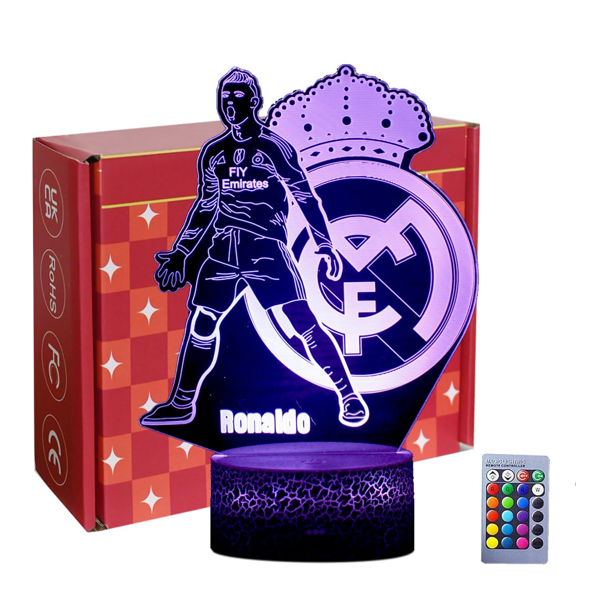 INTUPGD 3D Fútbol Lámpara óptico Illusions Luz Nocturna, LED Tabla Lámpara de Escritorio 16 Colores Cambio de Botón Táctil y Cable USB para Cumpleaños Regalos de Mujer Bebes Hombre Niños Amigas