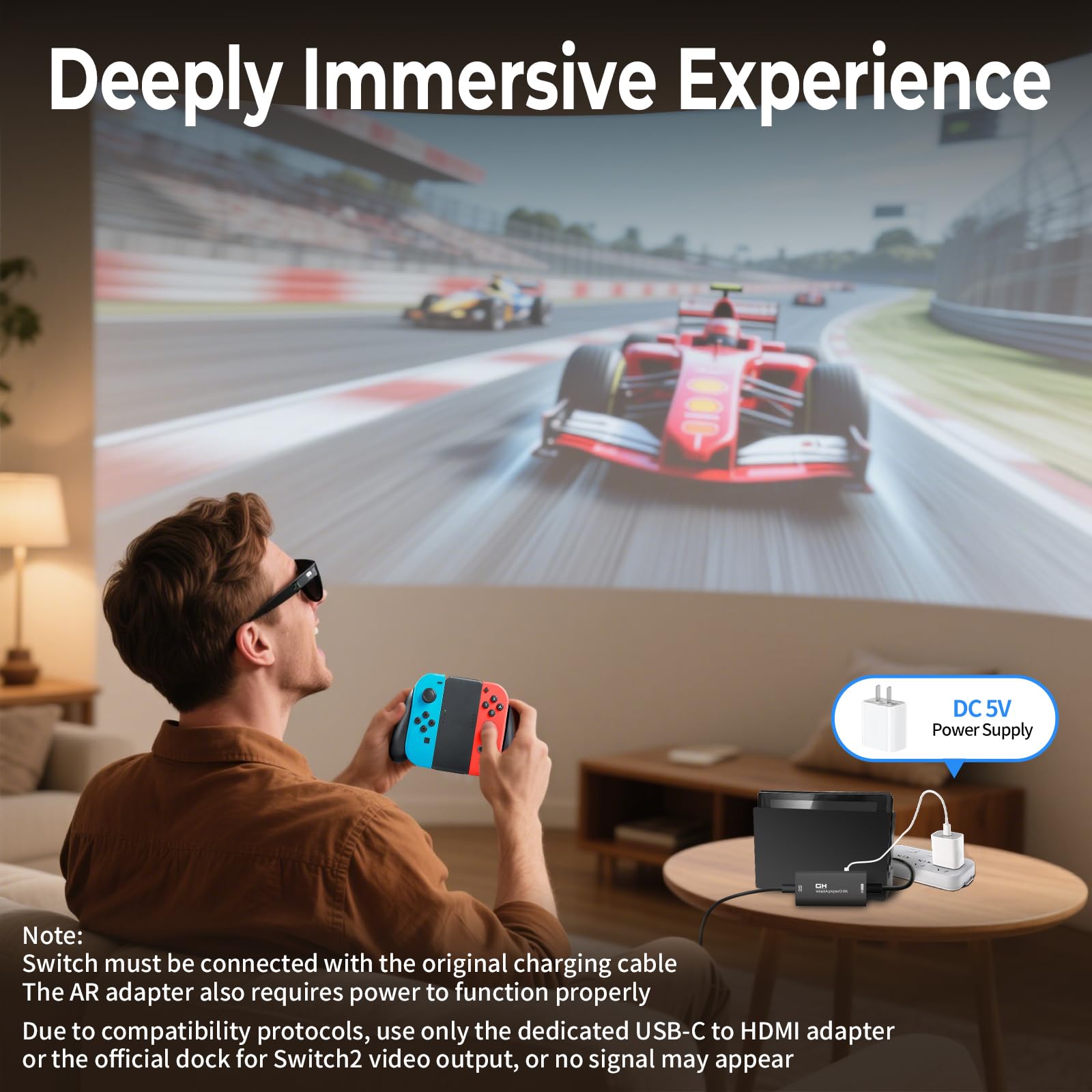 Guermok AR Glasses Adaptateur d'affichage HDMI vers USB-C, 1,5 m, 4K @ 60 Hz, convertisseur AR avec DC 5 V, pour X Real One/Air 2 Pro/Ray Neo/Rokid, Switch 2/1, PS 5/4, moniteurs Portables, Noir