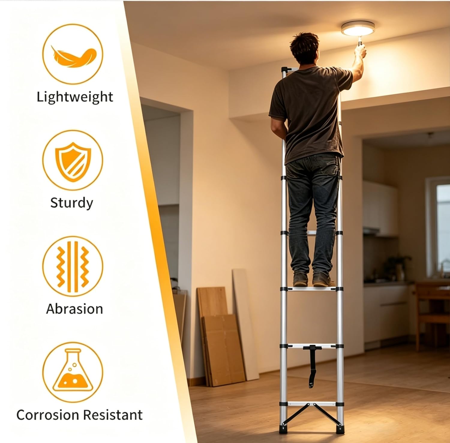 Telescoping Ladder,8.8FT Extension Ladder with Safety Lock,Heavy Duty 330lbs Max Capacity, Multi-Purpose Collapsible Ladders for Home,RV or Outdoor Work