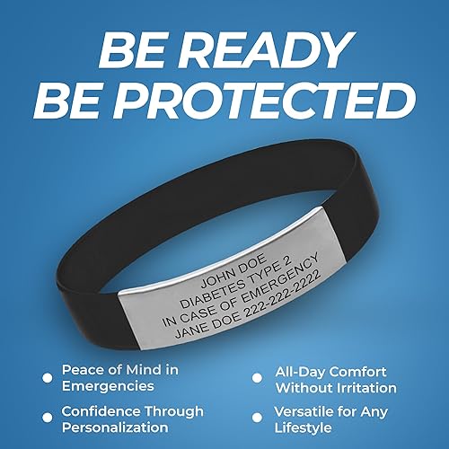 Miniatura 3 de Pulsera de goma de silicona personalizada, pulseras de alerta médica para hombres y mujeres, personalizada con placa de acero inoxidable grabada,