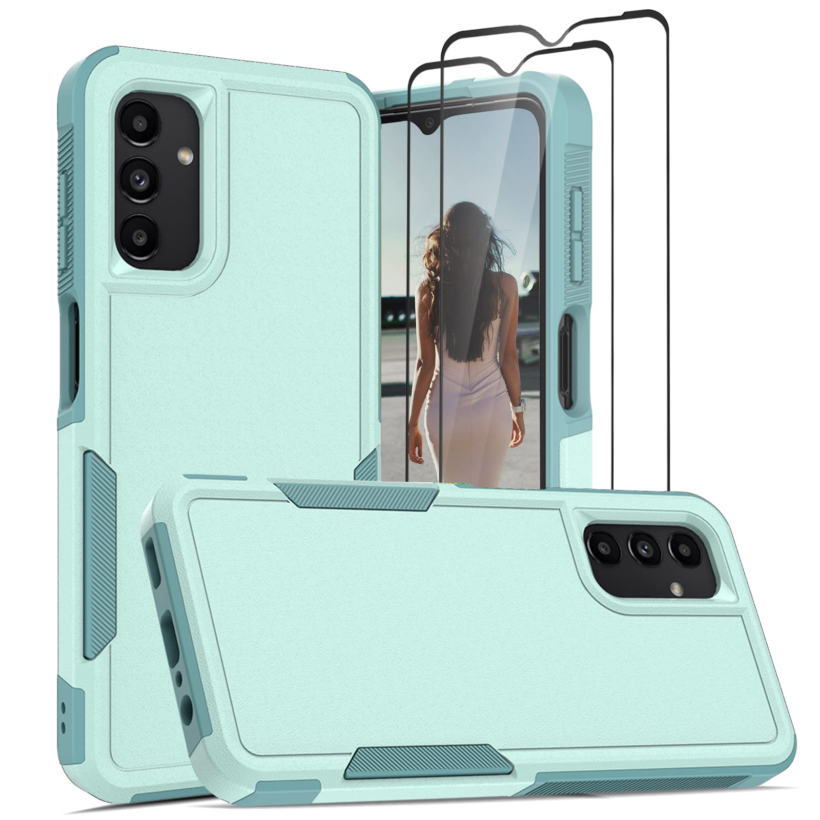 Jeylly for Samsung Galaxy A13 Case with 2 Pack Tempered Glass Screen Protector Full Body Shockproof Protective Hybrid Heavy Duty Anti Scratch Rugged