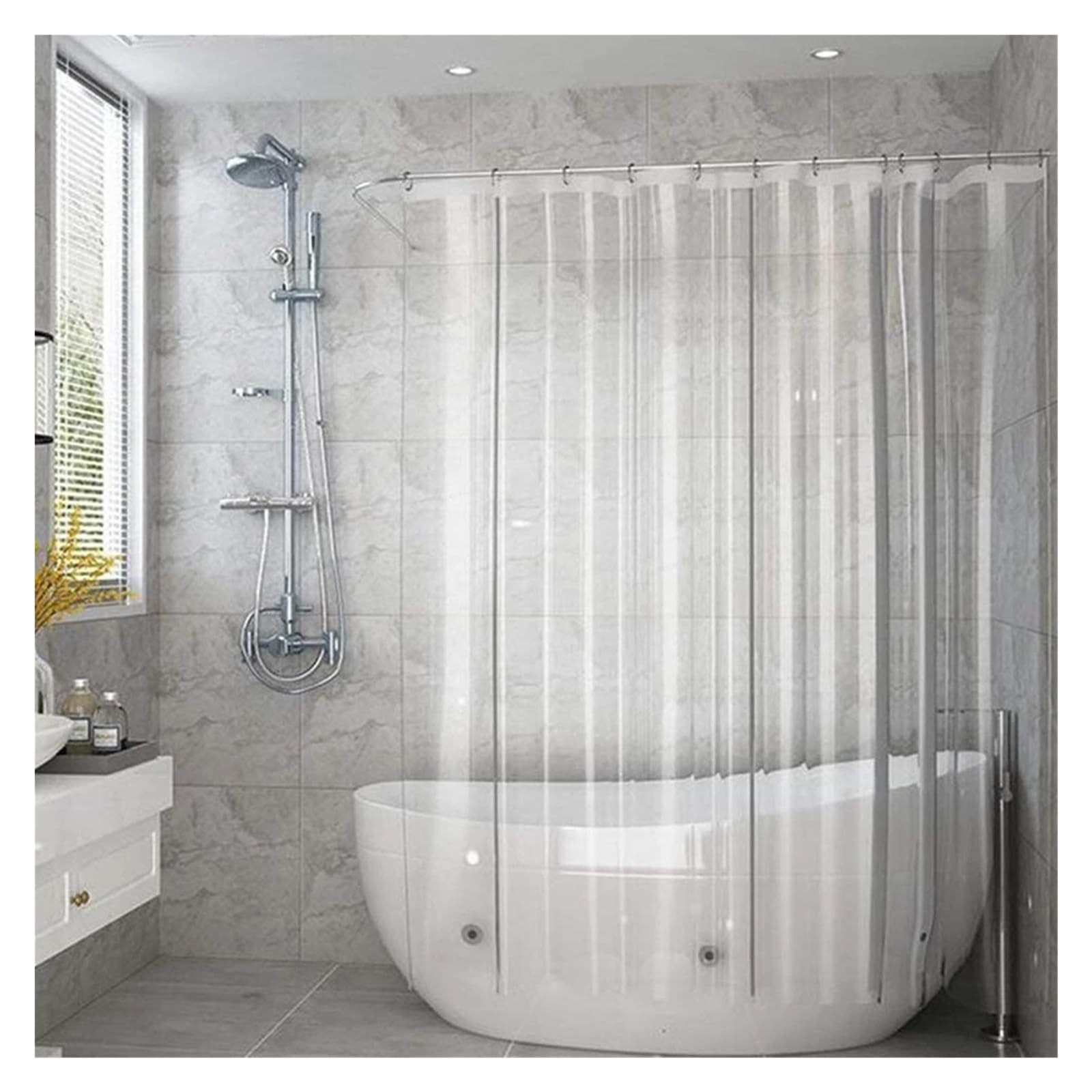 Cortina de Ducha Revestimiento de Cortina Ducha Transparente Impermeable, Cortinas baño antimoho con Ganchos, Decoraciones for el hogar(180x200cm)