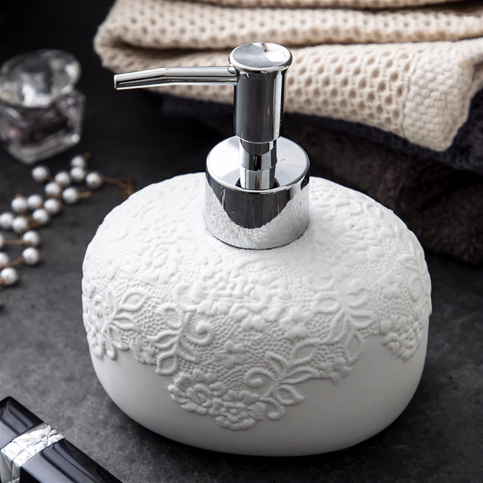 Zestaw dozowników mydła – nowoczesny 4-częściowy biały ceramiczny akcesoria łazienkowe i kuchenne do mydła, balsamu i detergentu do naczyń
