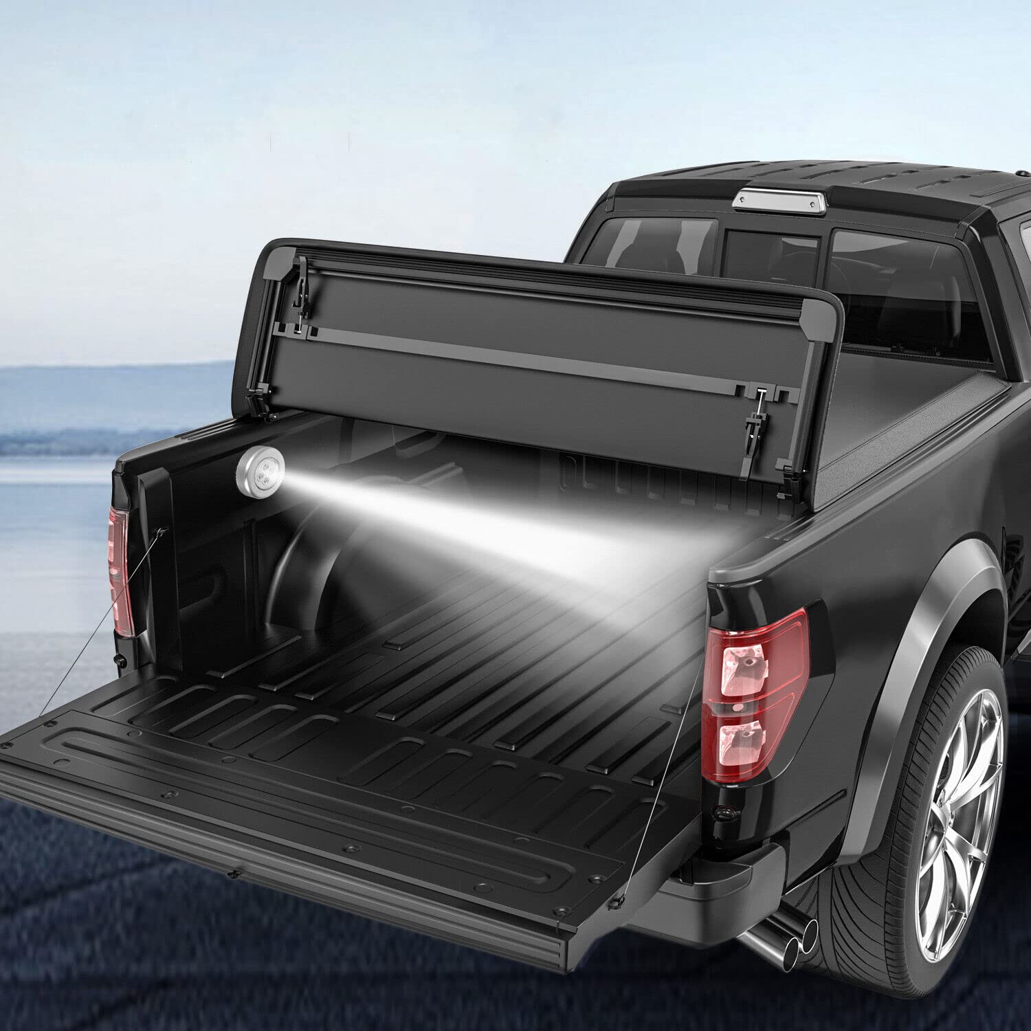 Photo 1 of POLEMOTOR Soft Quad Truck Bed Tonneau Cover Compatible with 2015-2022 Ford F150 Fleetside 5'5" Bed (66") (Excl. Raptor Series) 5.7FT Quad-Fold