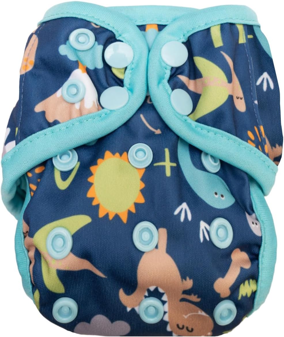 OsoCozy One Size Reusable Cloth Diaper Covers - Adjustable Snap Fit & Double Leg Gussets for Baby Boys & Girls from 8-35 Pounds - Dino Roar