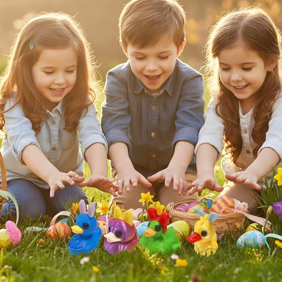 24 Pcs Prefilled Easter Eggs with 3D Print Easter Ducks Toys Inside for Kids Girls Boys Easter Basket Stuffers Party Favors Gifts Easter Egg Fillers Hunt