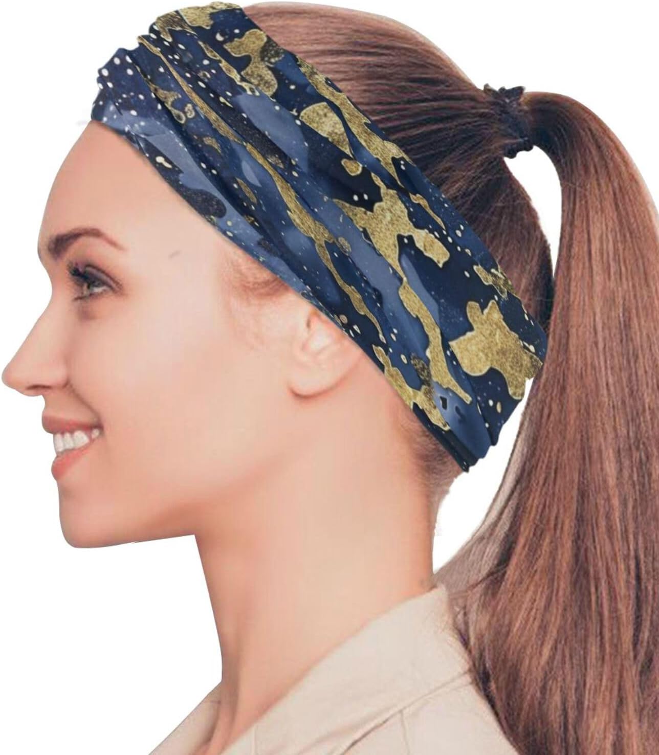 Golden Blue Pattern Hot/Cold Weather Sun protection head band cooling neck gaiter women Multipurpose head band reusable face masks for adults for Fishing halloween decor pa?uelos para la