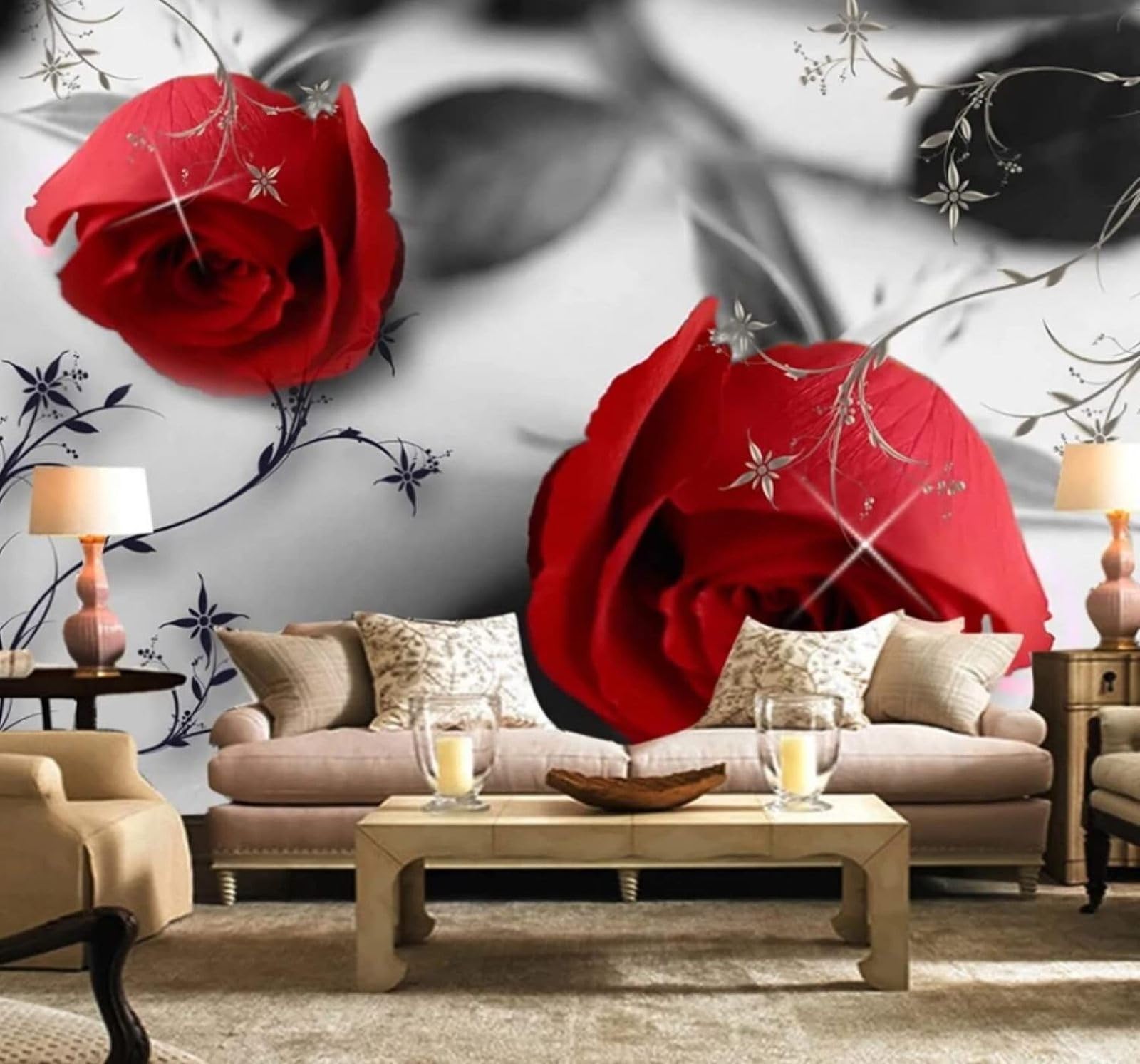 XLMING Simple Three Dimensional Romantic Red Roses 3D Wallpaper Luxury Home Dining Decor Paste Sofa Living Room The Wall for Bedroom Mural-200cm×140cm