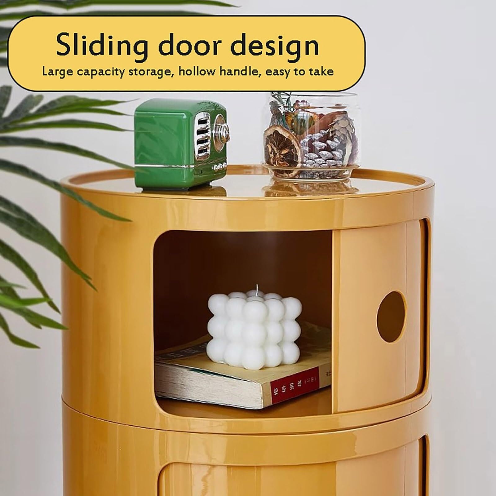 Moderno comodino rotondo con contenitore per camera da letto, soggiorno o bagno, comodino con cassetti e porta scorrevole, tavolino con cassettiera in plastica per organizzazione e stile (rosso, 3