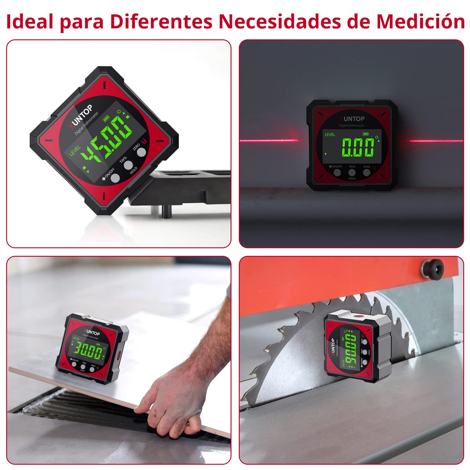 XUNTOP Inclinometro Digital 4x90° Caja de Nivel Digital con Láser Electrónico Inclinómetro Digital Impermeable IP54 para Automóviles, Carpintería, Construcción