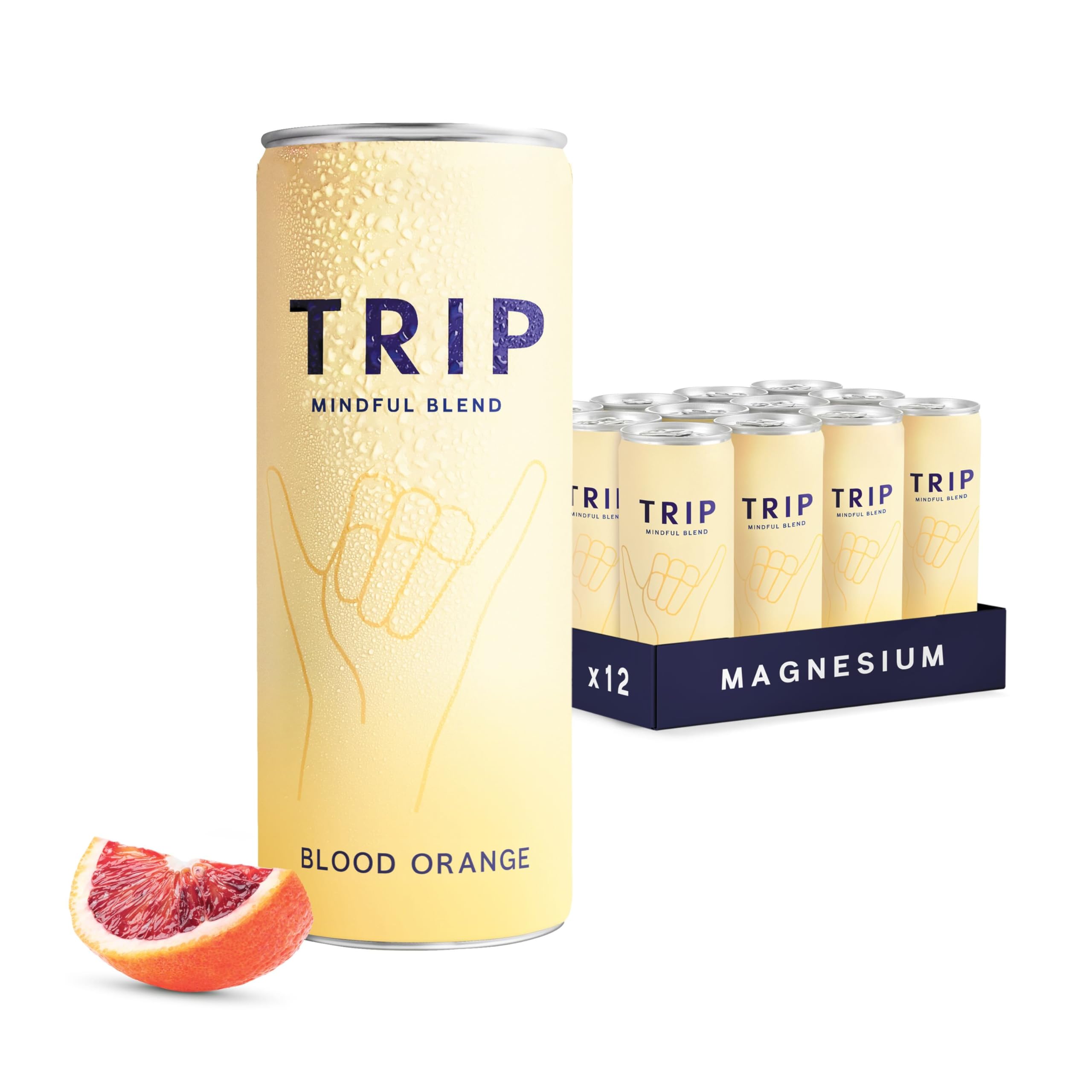 TRIP Mindful Blends - Blood Orange Sparkling drink with 120MG Magnesium + Lion’s Mane + Chamomile + Lemon Balm. Low Calorie, No Added Sugar and Vegan (Pack of 12 x 250ml)