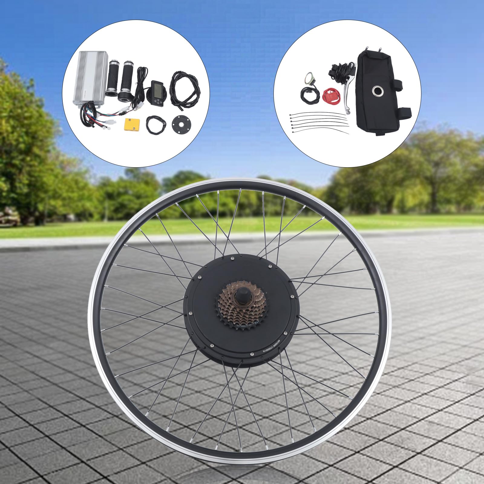 Zestaw do konwersji roweru elektrycznego 28", 1500 W, zestaw do konwersji tylnego koła z czujnikiem, uchwytami hamulcowymi, tylne zawieszenie, 7-biegowe koło zamachowe, czarny