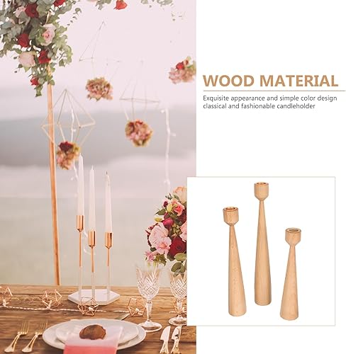 Miniatura 4 de Wooden Candle Holder Set of 3 Beech Wood Rustic Candlestick Holders for Wedding and Home Decor Dining Table Centerpiece