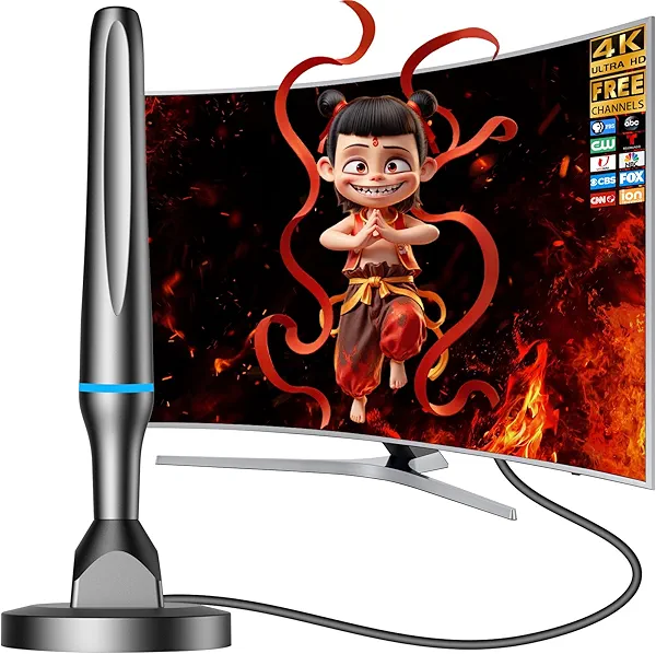 Digital TV Antenna for Smart Tv Indoor, 360 Reception Digital HDTV Antenna for Local Channels, Supports 1080P and 4K, Strong Magnetic Base -All TV（Blue+Black）