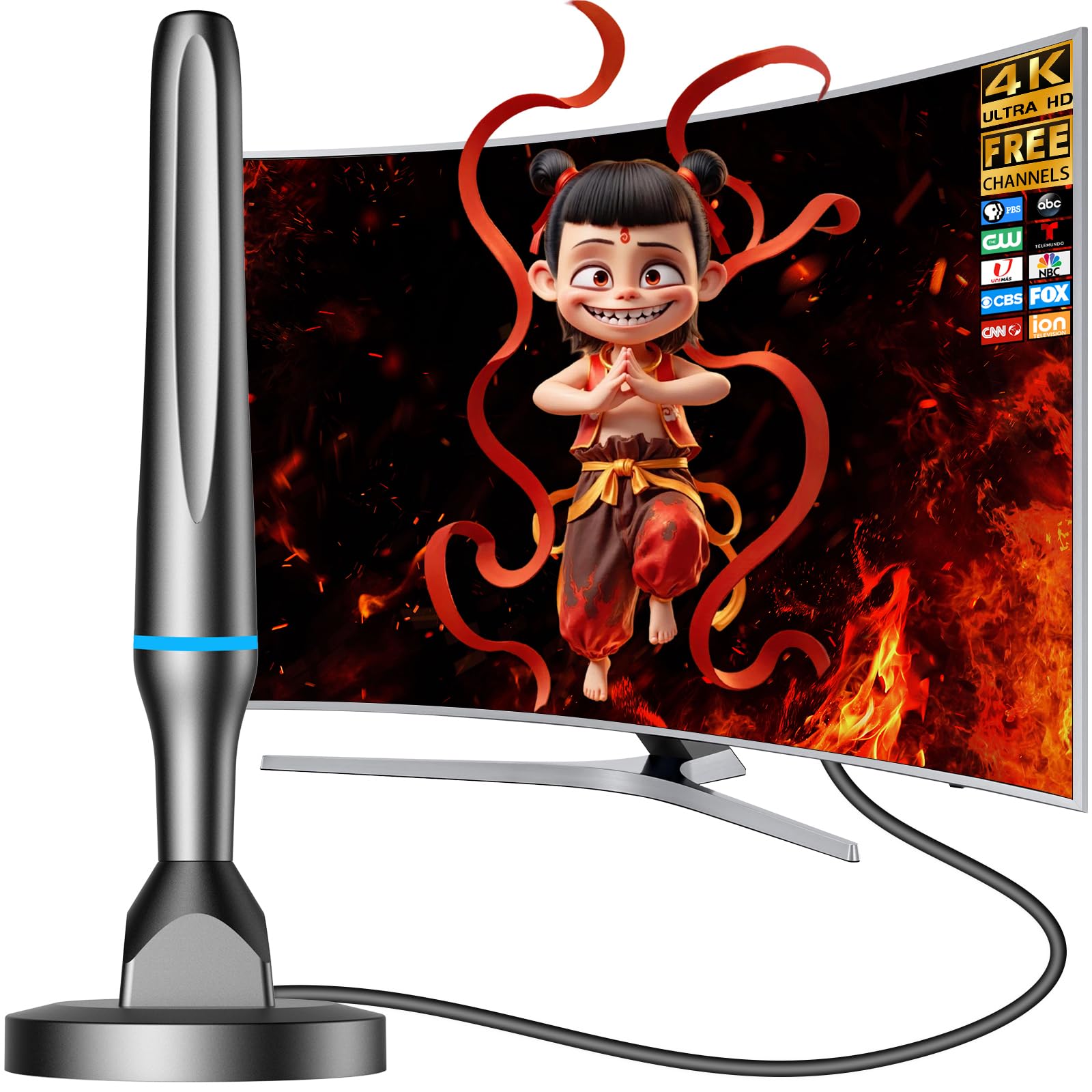 Digital TV Antenna for Smart TV, 2023 Digital HDTV Antenna Indoor Outdoor with Strong Magnetic Base, 360° HD Digital TV Reception Antenna for Indoor, Support 4K 1080p