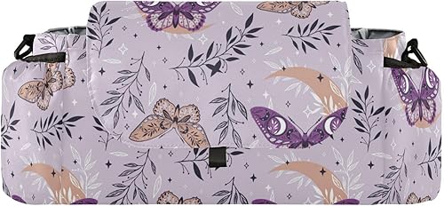 Organizador de paraguas para cochecito, bohemio, estrellas moradas, safari, mariposas, hierbas, organizador grande con correa antideslizante para el