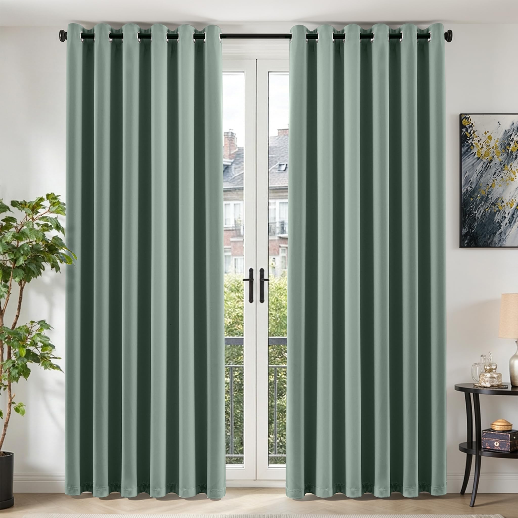 TOPICK Sage Green Blackout Curtains for Living Room, W90 xL90, 2 Panels
