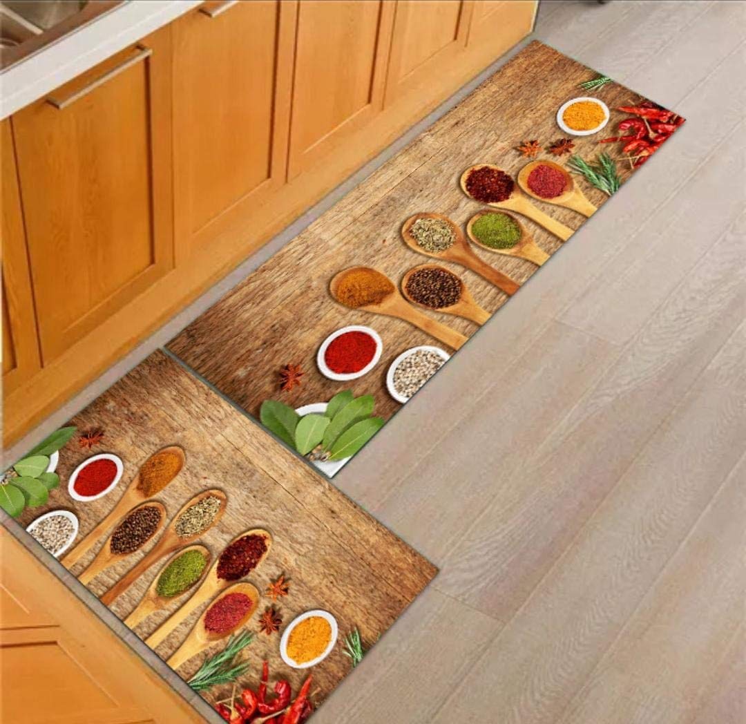 Shree JEE Home Kitchen Floor Mat & Runner with Anti Skid Backing, Set of 2 (40 x 120 & 40 x 60 cm) (Design 1)