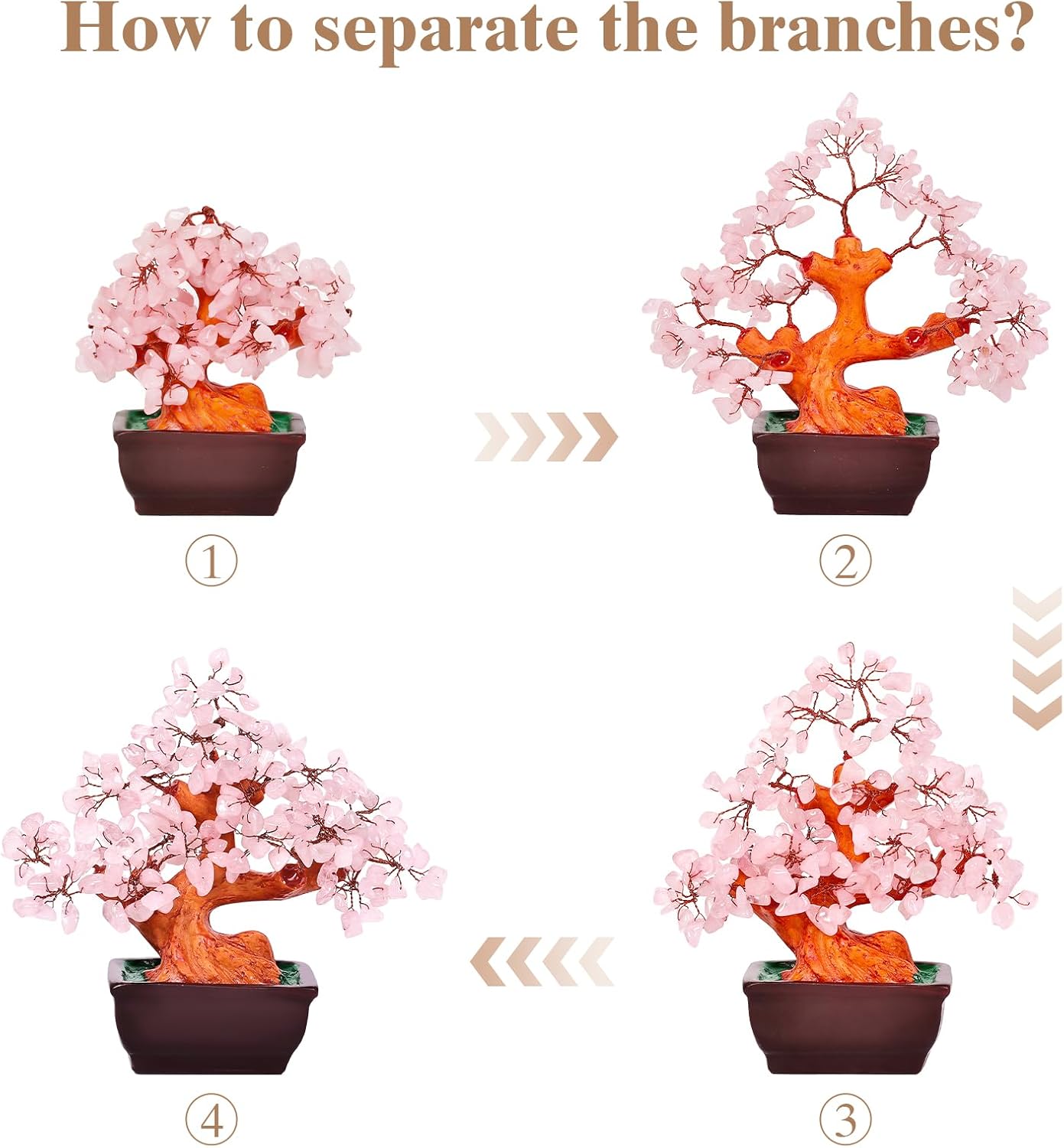 Feng Shui Natural Rose Pink Quartz Crystal Money Tree Bonsai Style Decoration for Wealth and Luck (Pink) - Image 6