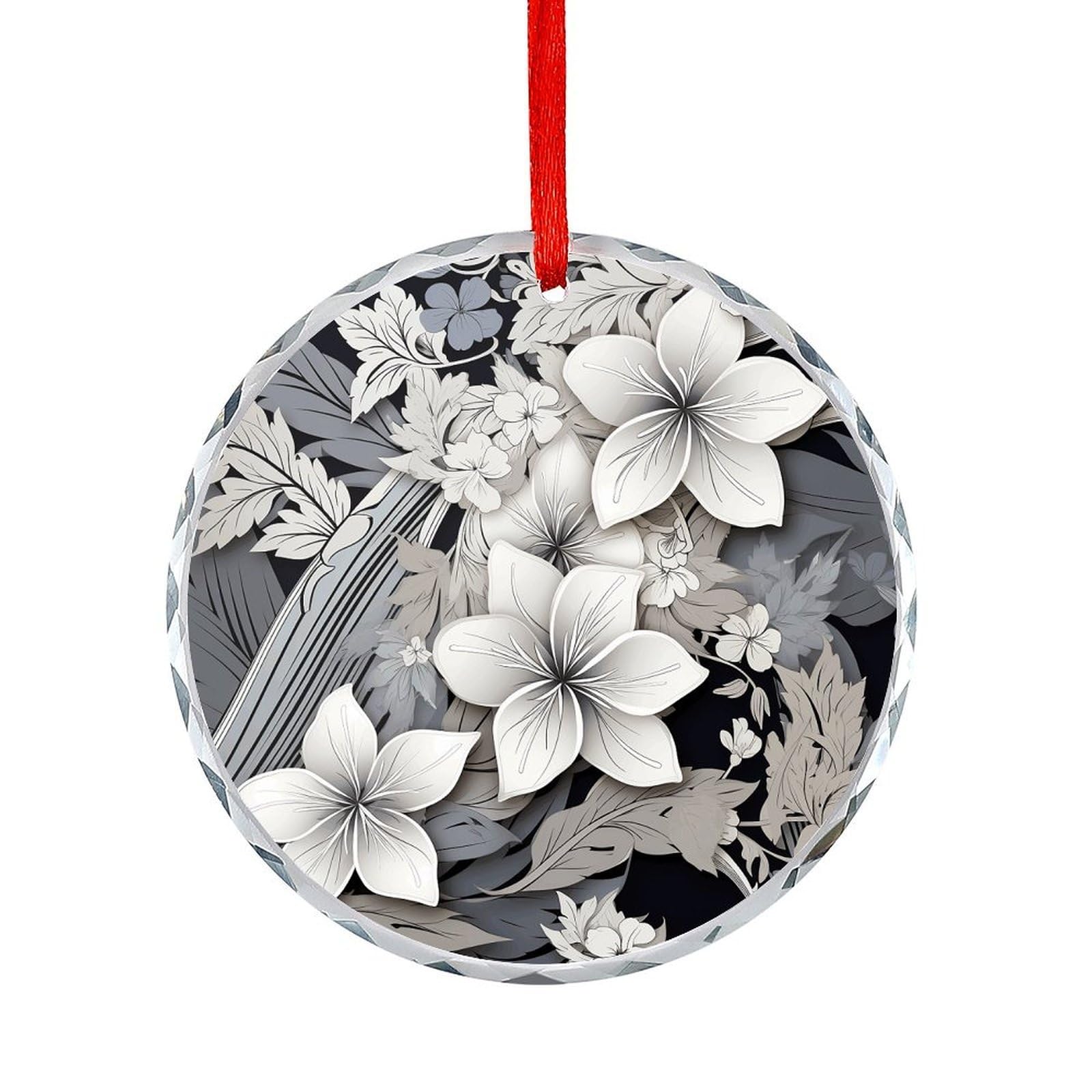 Fodpand Women's Style Intricate Black And White Tropical Flowers Pattern Round Glass Ornament Keepsake Gift Exchange Ideas Car Decor,Christmas Ornaments For Tree Window Garden Ornaments
