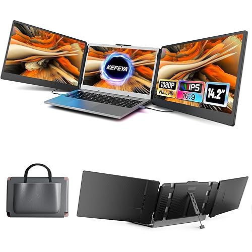KEFEYA Laptop Screen Extender, 14.2" Portable Triple Monitor for Laptop with Full HD IPS Display, Monitor Extender Compatible with Mac, Windows, Chrome, Fits 13-17 Inch Laptops