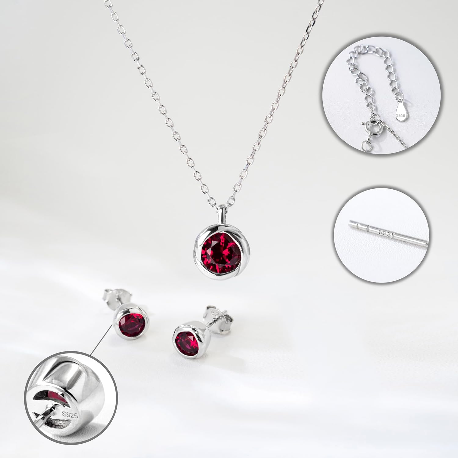 immobird Rose Necklace Jewelry Set in 925 Sterling Silver Birthstone Necklace and Earring Sets for Women Solitaire Necklace with Round Gemstone Gift for Her - Image 4